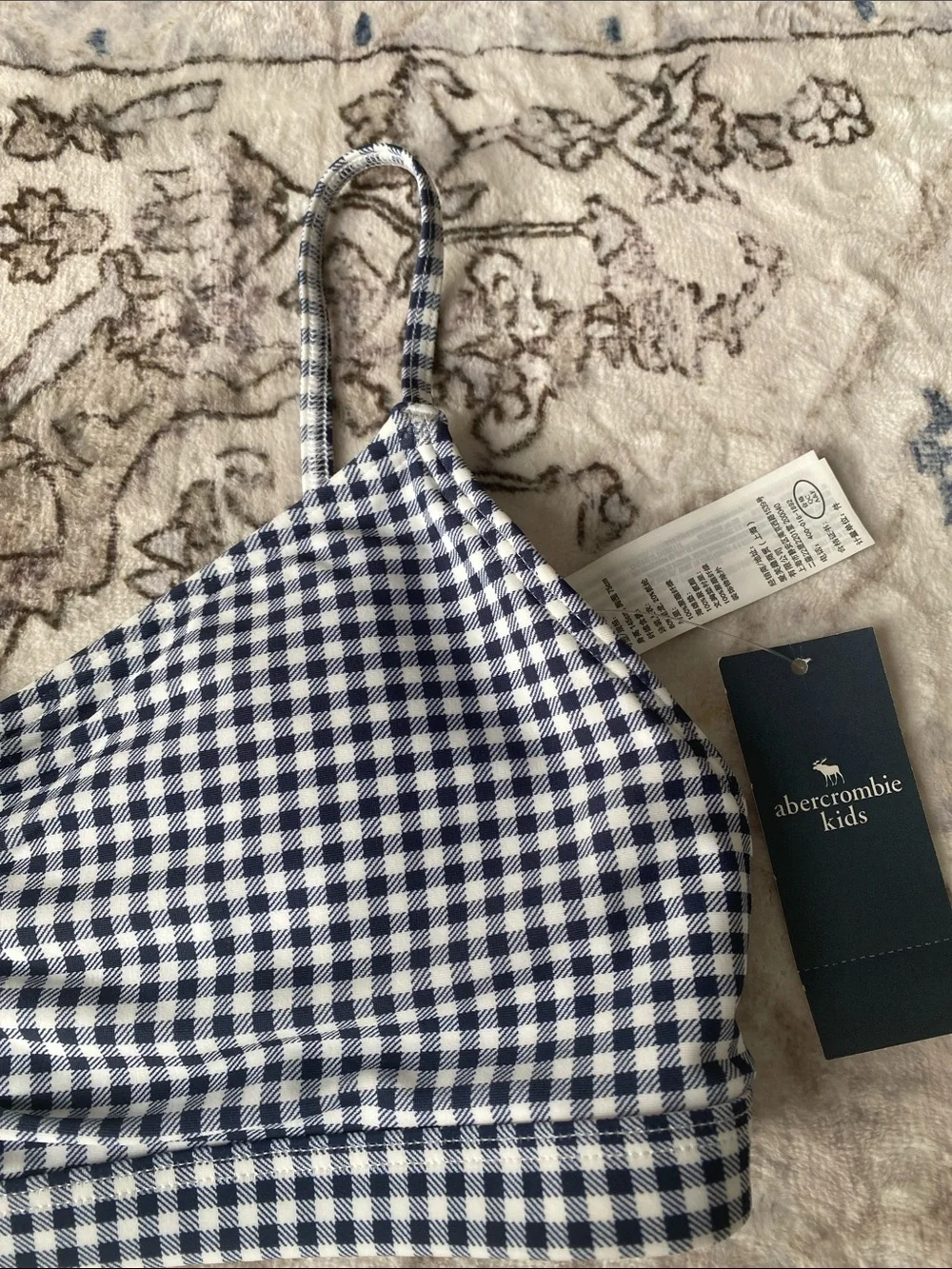 NWT abercrombie kids Navy and White Gingham Bikini Top 11/12